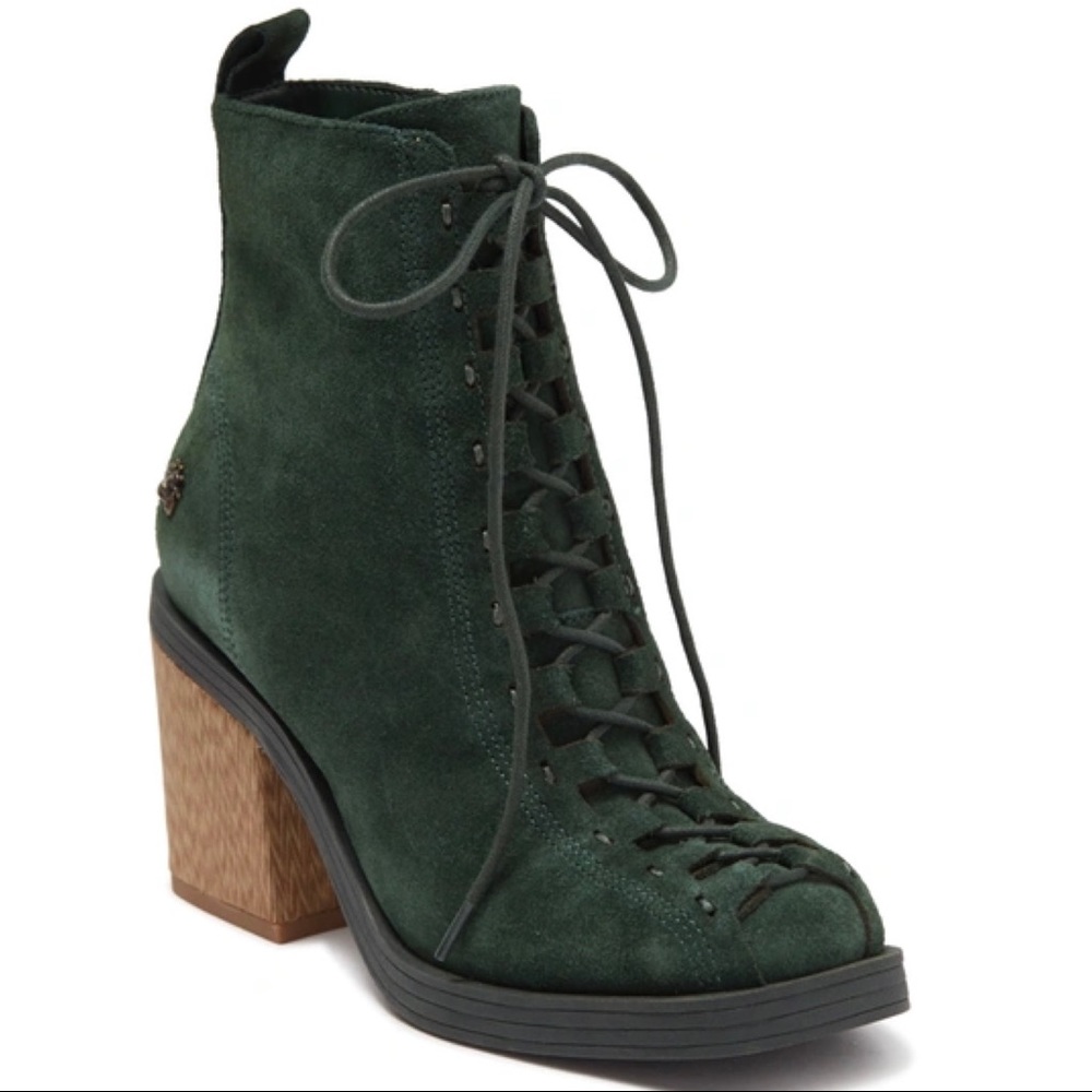 Kelsi Dagger 6.5 Westlight Lace-Up Boots Forest Green Suede Stacked Heel